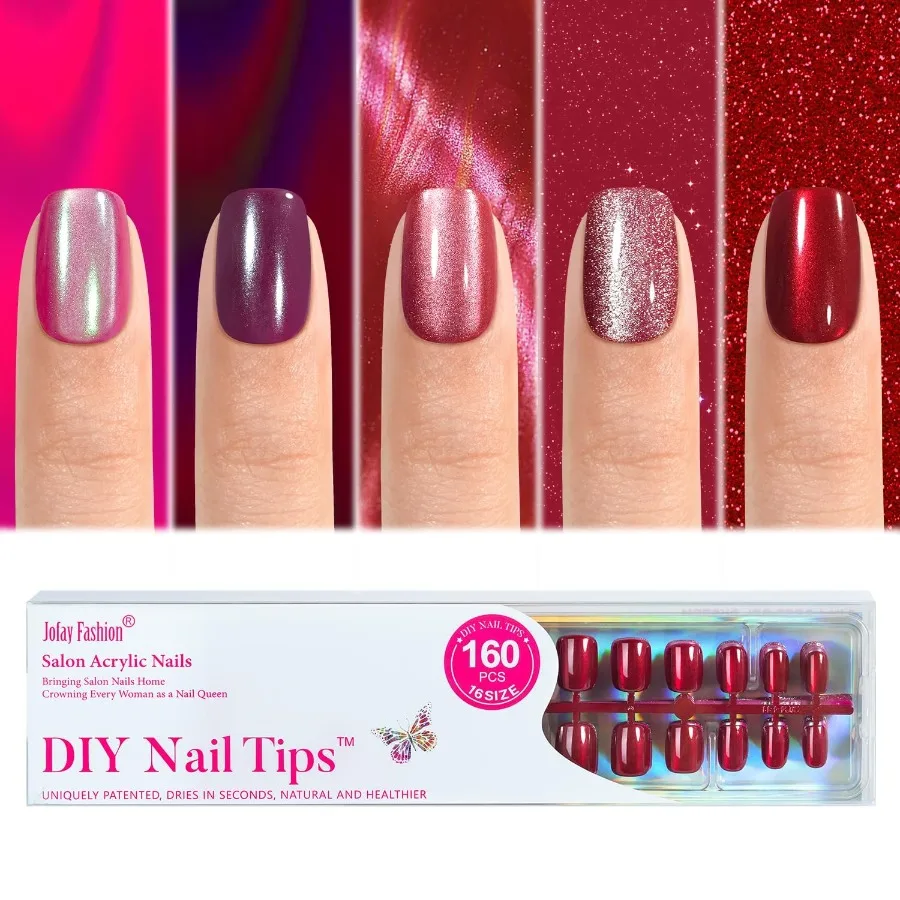

Cat Eye Press on Nails Red 5 Styles Red Press on Nails Short Square Soft Gel x Coat Nails False Nails Bt Art Box Press On Nails