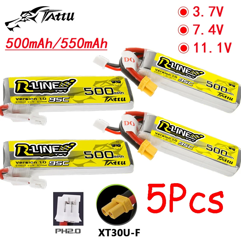 TATTU-R-LINE 1.0 3.7/7.4/11.1V 500/550mAh 95C LiPo Battery For RC Helicopter Quadcopter FPV Racing Drone Parts