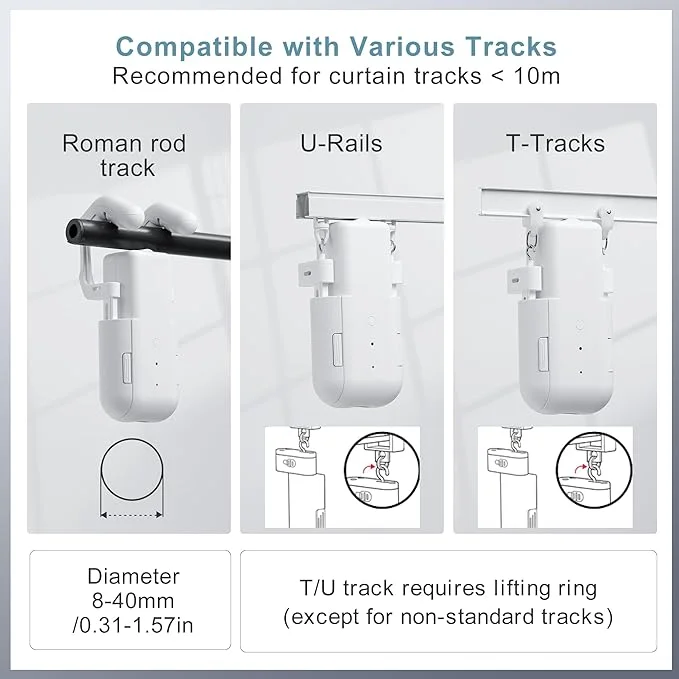 Moteur de rideau intelligent avec télécommande, piste 3 en 1 pour le traitement de fenêtre domotique, traction pour démarrage, capacité de charge de 15KG