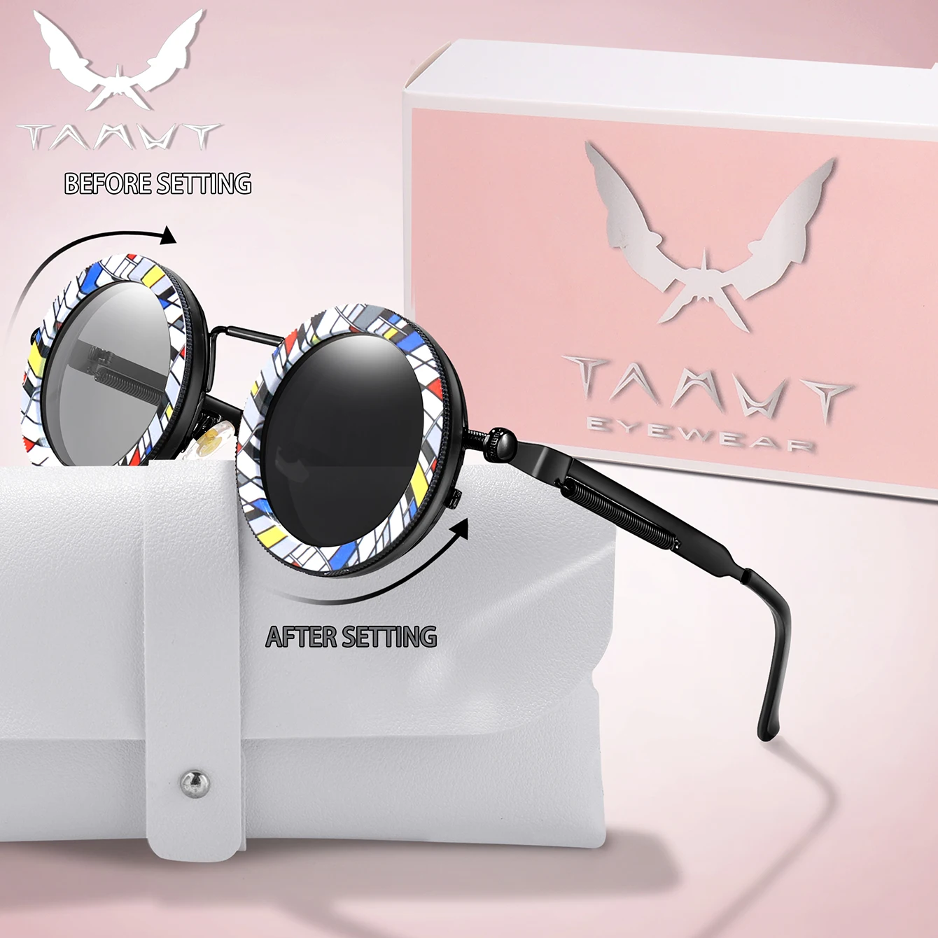 نظارات Steampunk بإطار معدني ND مع صندوق عدسة قابلة للدوران للجنسين، نظارات مستقطبة قابلة للتعديل للحفلات #5