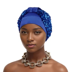 Glitter Sequins African Turban Cap Top Knotted Muslim Headscarf Bonnet Female Head Wraps Caps Lady Headwear Hat Turbante Mejur