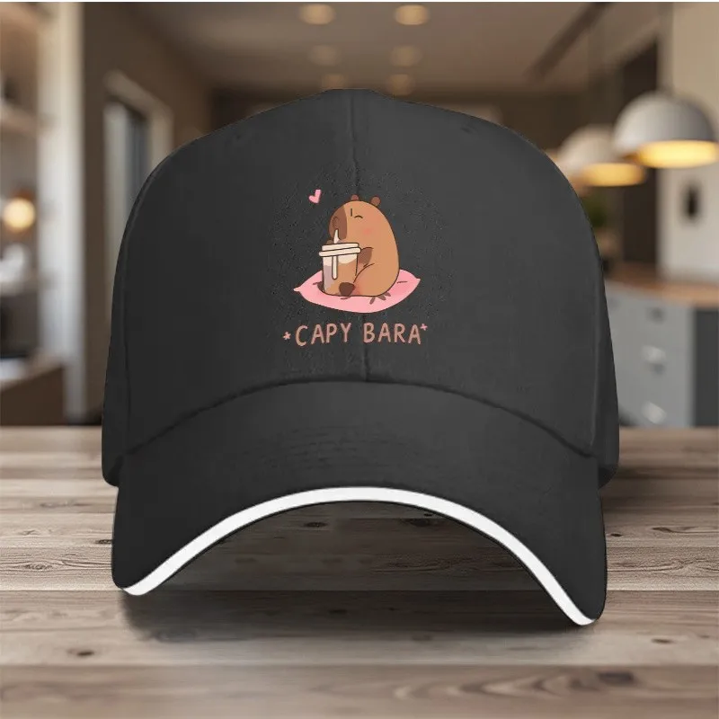 Cute Capybara Drinking Coffee Baseball Cap Polyester Adjustable Unisex Casual Outdoor Snapback Hat
