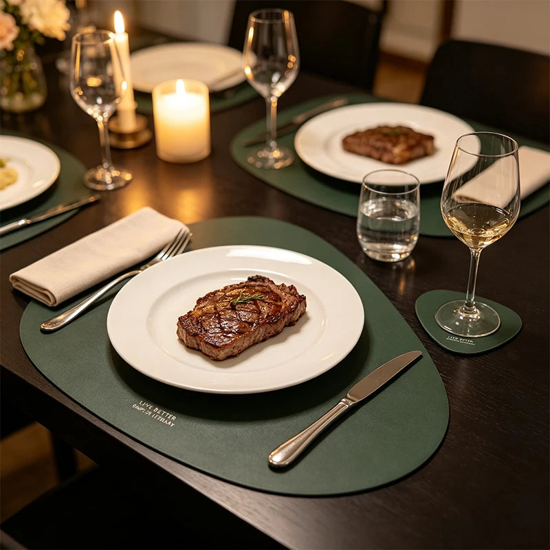 2/4/8/12pcs Irregular Waterdrop Leather Placemat with Wipe Clean Non Slip Back Free Cup Mat for Restaurant Kitchen Office Desk