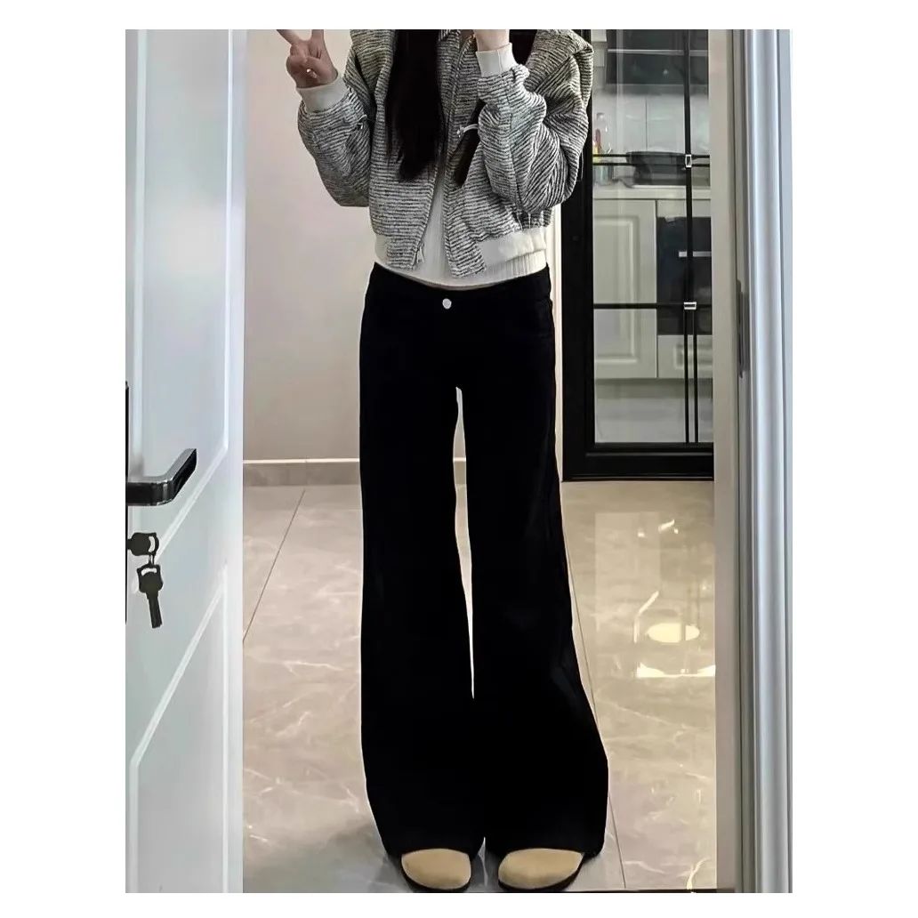 ربيع جديد Bla ارتفاع الخصر واسعة الساق الجينز المرأة التخسيس فضفاضة تناسب Bootcut الكاحل طول السراويل القطن تمتد الدنيم