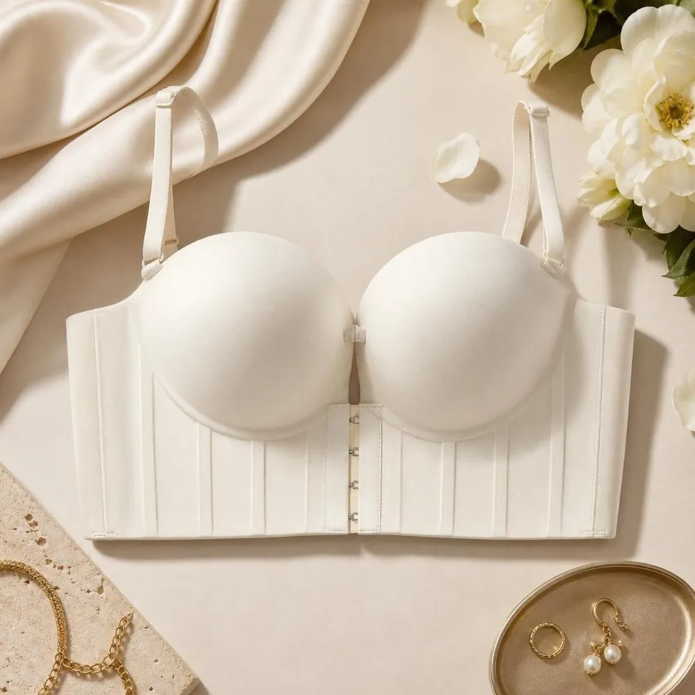 Strapless Bra Beauty U Back Push Up Bra Anti-Sagging Underwear Thickened Pad Bra Deep V Invisible Wireless Bra Daily Wear