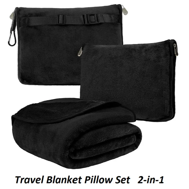 

Clip On Buckle, Warm Soft Fleece 2-in-1 Combo Blanket for Airplane,Camping,Car,Large Compact Blanket Travel Blanket and Pillow