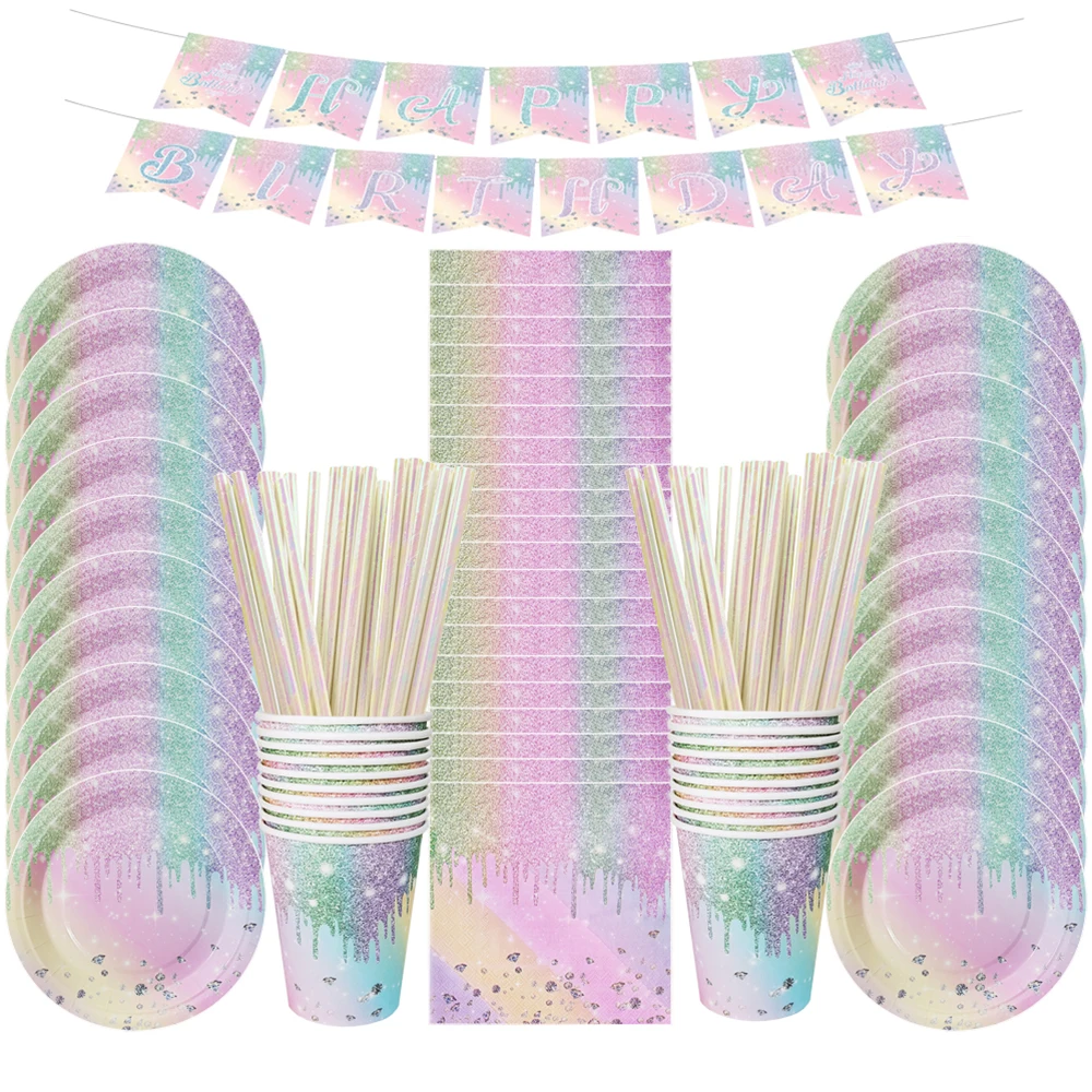 Macaron Diamant Einweggeschirr Diamant-Pappteller Becher Servietten Mädchen Geburtstagsparty Dekorationszubehör Babyparty – Detail 1