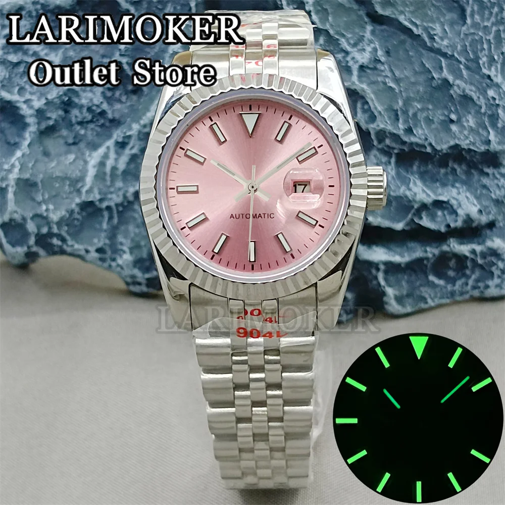 Larimoker relógio feminino 31mm 3 estilos borda índice caixa de relógio pulseira de aço inoxidável vidro safira uso movimento nh05