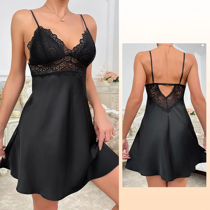 Lingerie sexy delle nuove donne Abito in pizzo di raso Patchwork Reggicalze Hot Costume femminile adulto Sexi Mujer Intimo Nero Bianco Pijama