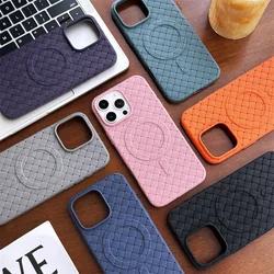 Fashion Woven Pattern Magnetic Phone Case For iPhone 16 15 Pro 12 Pro 14 13 Pro Max Cover Shockproof Cases for Magsafe Funda 14