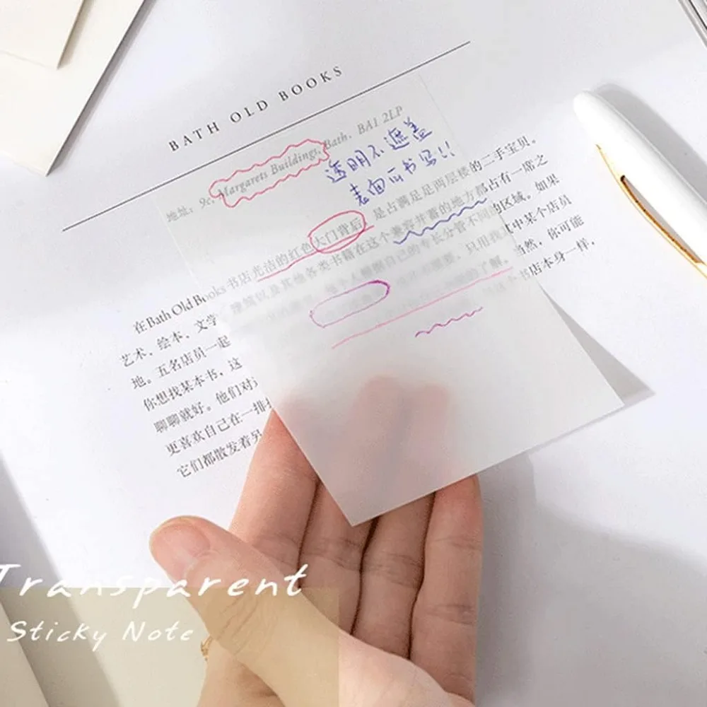 50PCS Clear Waterproof Scrapbook Self-Adhesive Note Paper Kits School Students SuppIies Memo Pad Transparent Sticky 3×4 Inches
