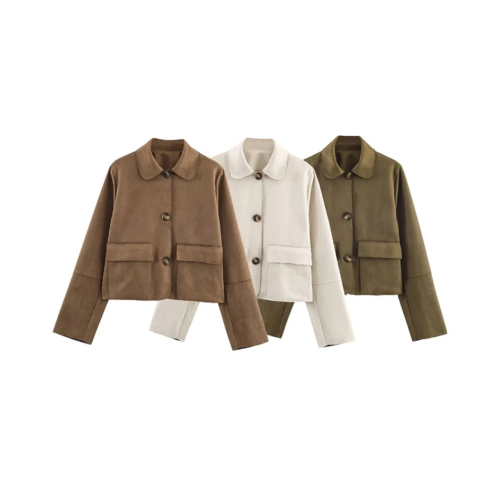 

Autumn new women's fashionable temperament suede effect short jacket coat