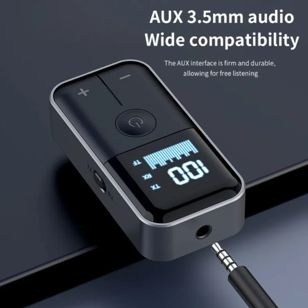 4 in 1 Bluetooth 5.4 Audio Receiver Transmitter 3.5MM AUX TF Card Stereo Music LED Display Wireless Adapter With Mic For Car TV