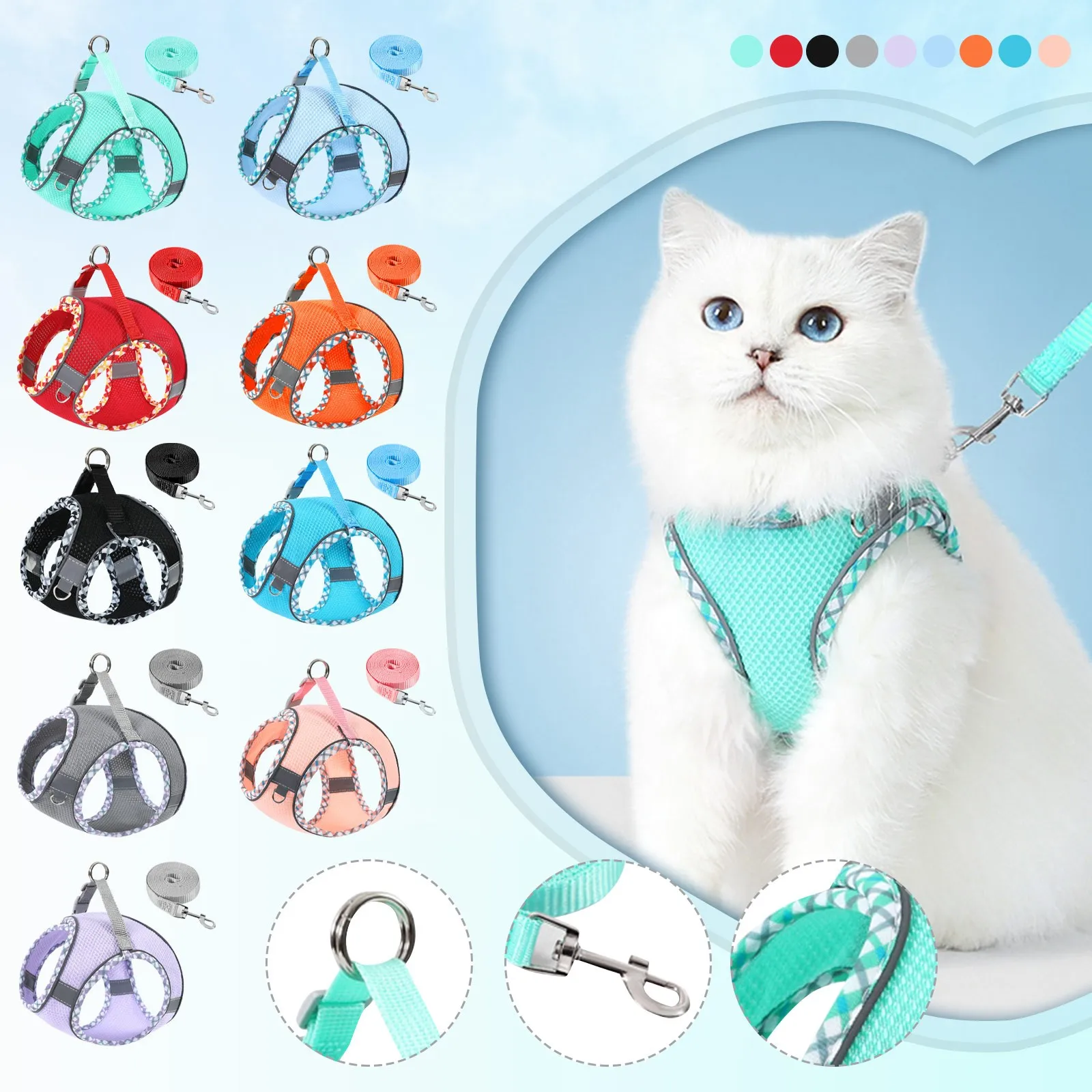 

2024 New Cat Leash Vest Style Small Dog Walking Dog With Cat Leash Outside Chest Strap To Prevent Slipping