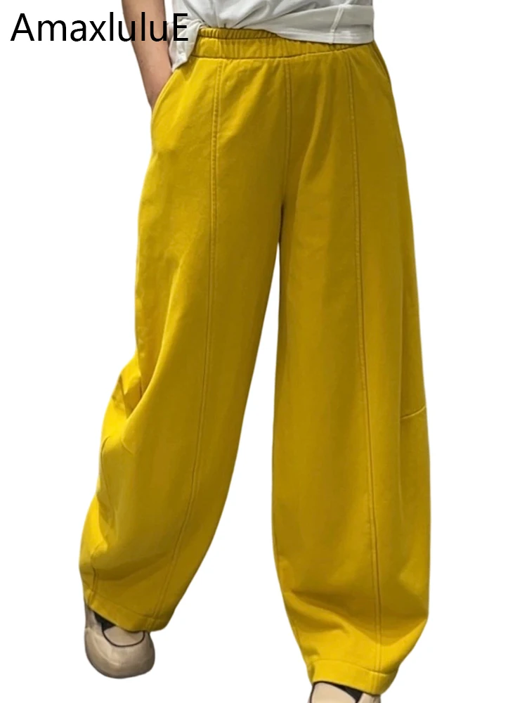 Amax LuluE Korean Autumn Womens Fashion Fitness Cotton Pants Loose Casual Clothes Ladies Classic Luxury Elastic Waist Trousers