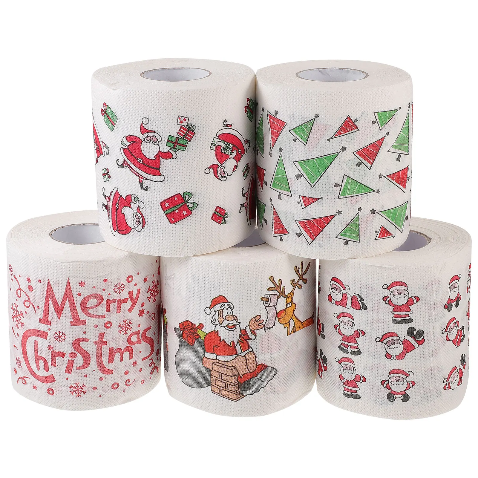 5 Rolls Decorations Christmas Toilet Paper Father Gift Noel Party Supplies Virgin Wood Pulp Decoupage Napkin For Merry Home