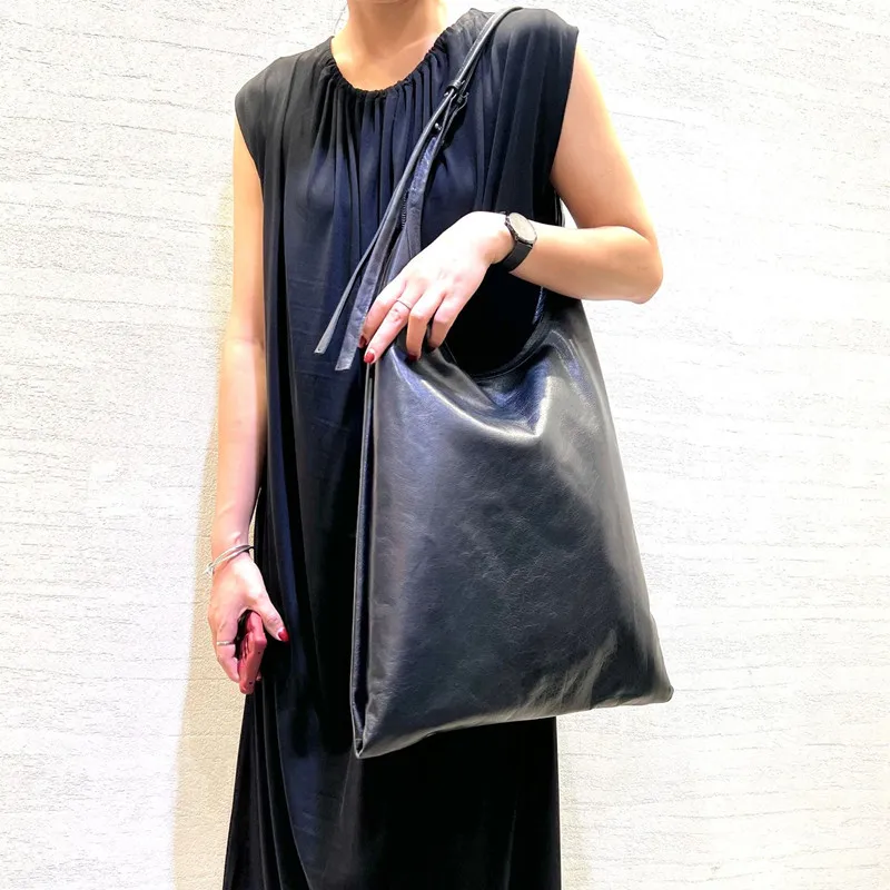 Simple Luxury Handbags Women Bags Vintage Natural Cowhide Handmade Bag Large Capacity Genuine Leather Zipper Shoulder Bag Tote