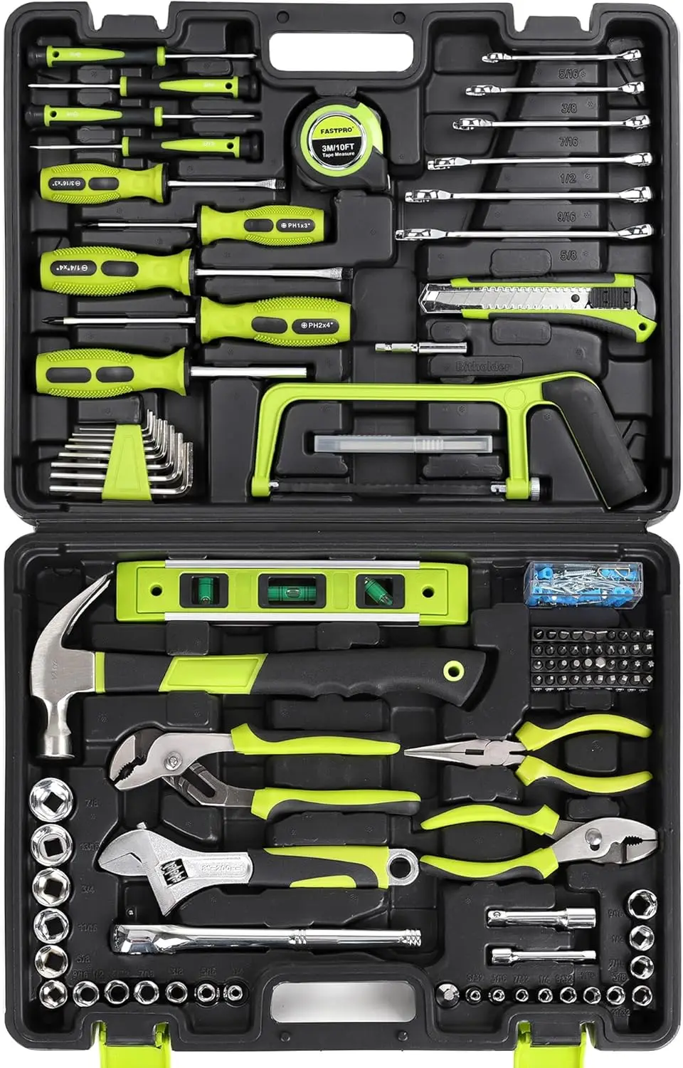

198-Piece Home Repair Tool Set with Toolbox, SAE Hand Tools for DIY & Maintenance, Green