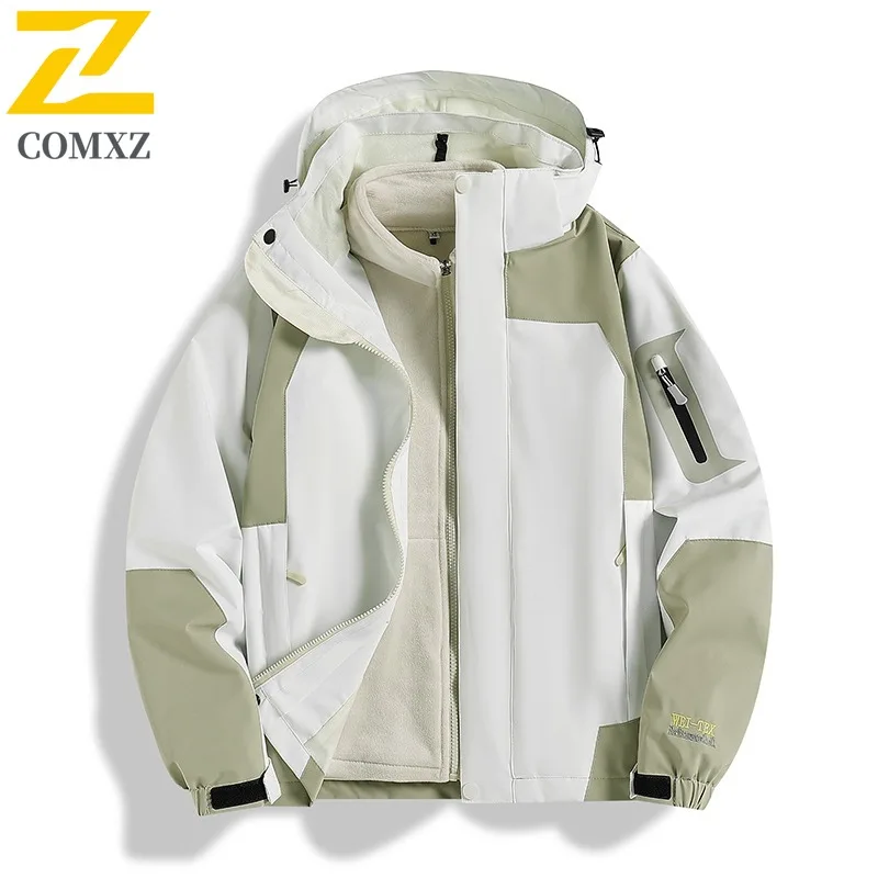 

COMXZ 3 in 1 Outerwear Windproof Warm Removable Hood Outdoor Gym Jogger Coat 2025 Running High Quality Men's Windbreaker Jacket