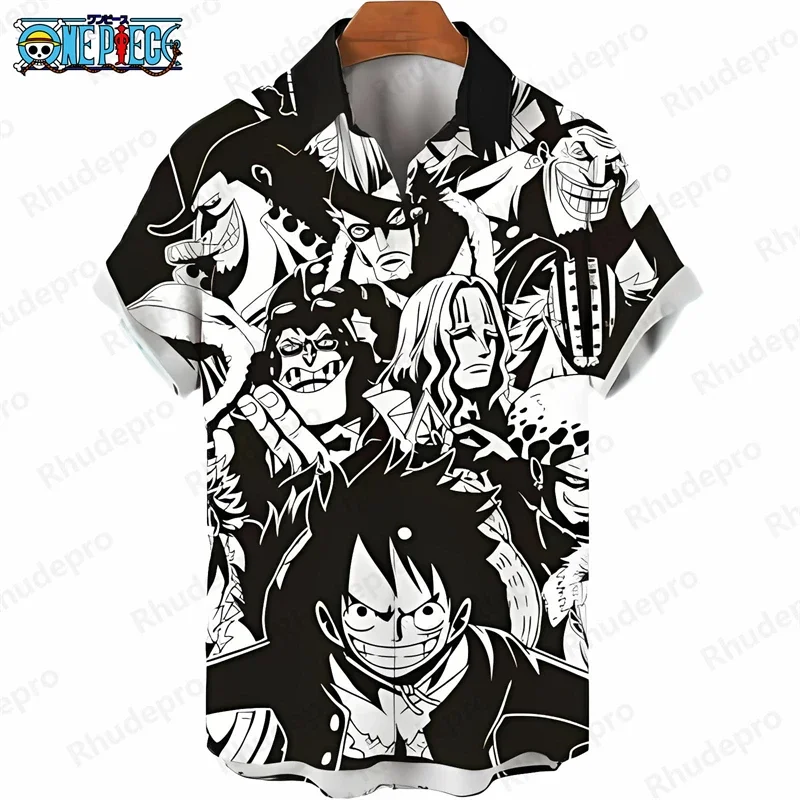 Summer Men's Loose One Piece Hawaiian Shirt Anime Print Short Sleeve Casual Anime Kids Clothes Tropical Beach Holiday Tops