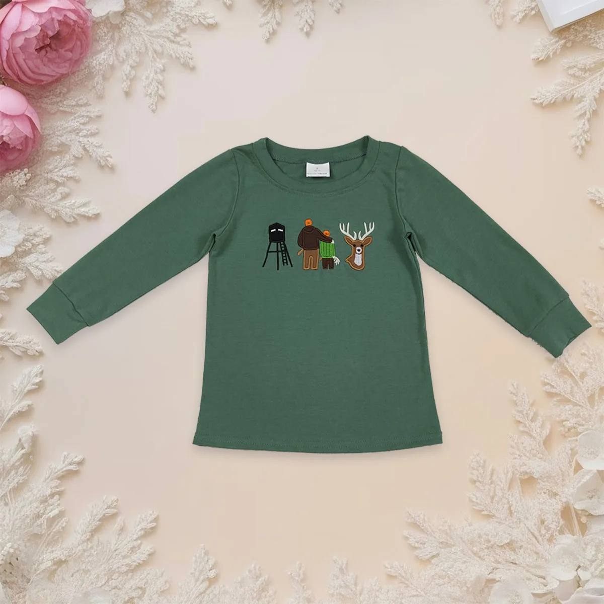 

Baby Boy Long Sleeve Embroidery Deer Hunting T-shirts Top Children Clothing Infant Kids Toddler Lapel Pullover Shirts Wholesale
