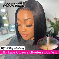 Pre Cut 9x6 HD Lace Closure Wig Yaki Straight Bob Wig 5x5 Closure Glueless Human Hair Wig Wear To Go Skins Melted Brazilian Hair