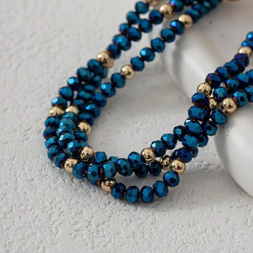 3-слойный AB синий золотой цвет, регулируемый браслет ручной работы из бисера для женщин, винтажный дизайн, тканый браслет с узлами, ювелирные изделия