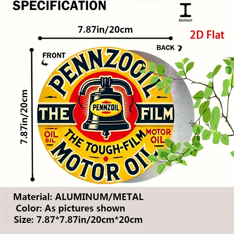 [فن الحائط القديم] ملصق مسطح لزيت المحرك بنزيل عتيق من الألومنيوم على شكل جدار معدني عتيق مع مخطط ألوان أصفر وأحمر