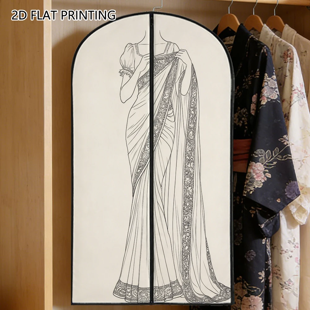 1pc traditional sari sketch Compressed Dust Cover Clothes Compression Hanging Storage Bag Household Wardrobe Organizer