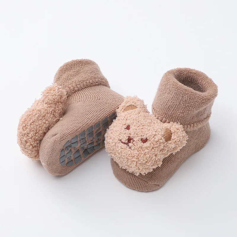 Winter New Bear Baby Warm Socks Newborn Toddler Soft Solid Prewalker Terry Antiskid Floor Socks Girls Infant Boys Cute Mid Socks