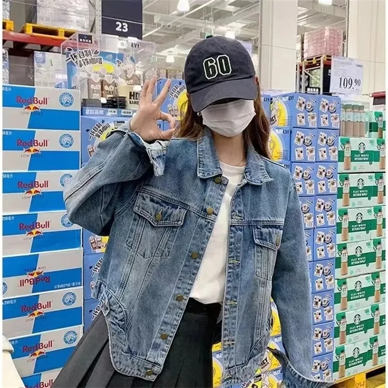Frühling Herbst Damen Freizeit Denim Outwear 2025, weibliche Mode, blauer Cowboy-Mantel, koreanische Frauen, lange Ärmel, kurze Jeansjacke