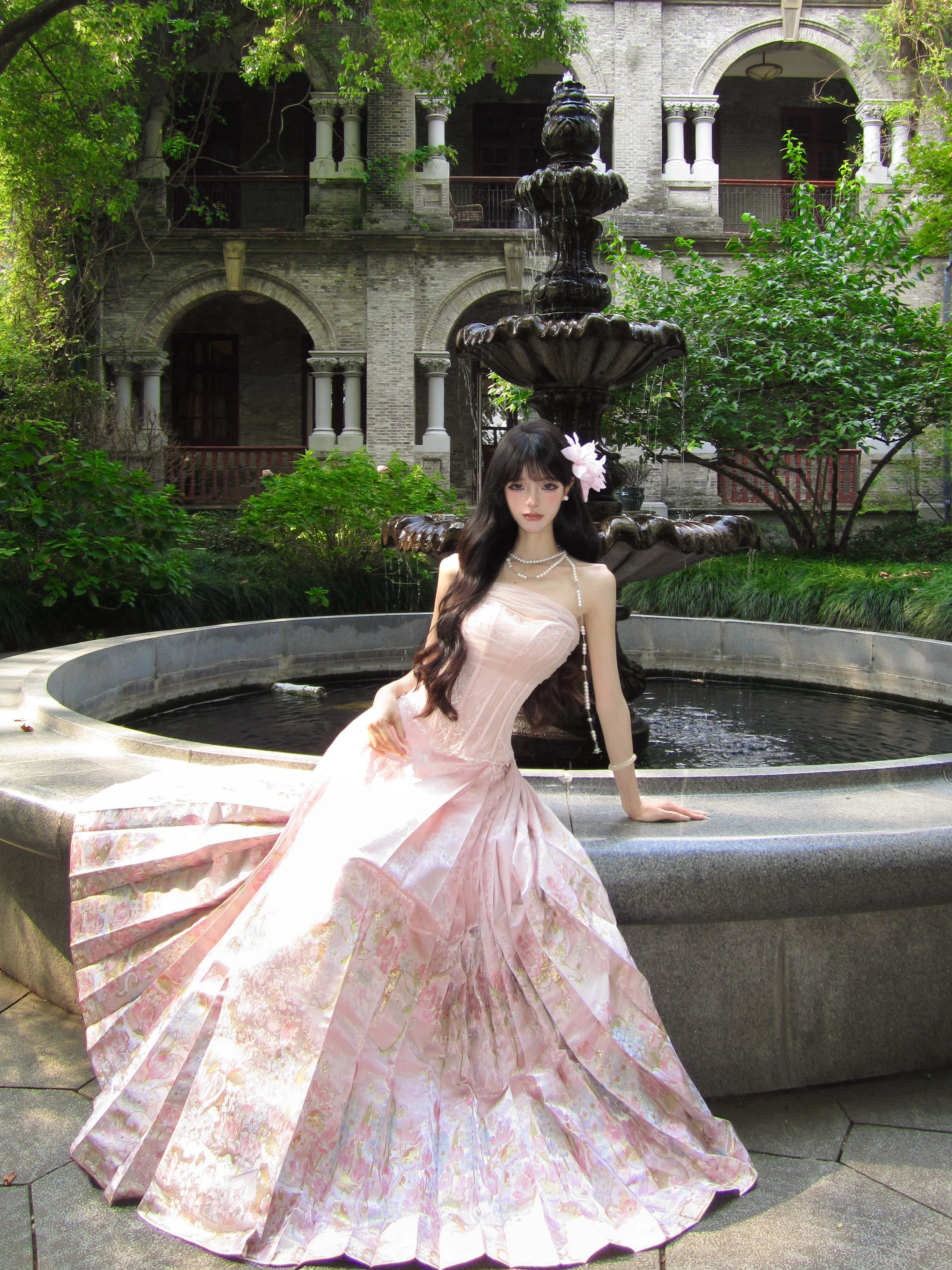 Original Hanfu    Tailed Skirt Set New Chinese Style Semi-Body Skirt Han Yang Zhong High Waist A-Line Polyester Fiber