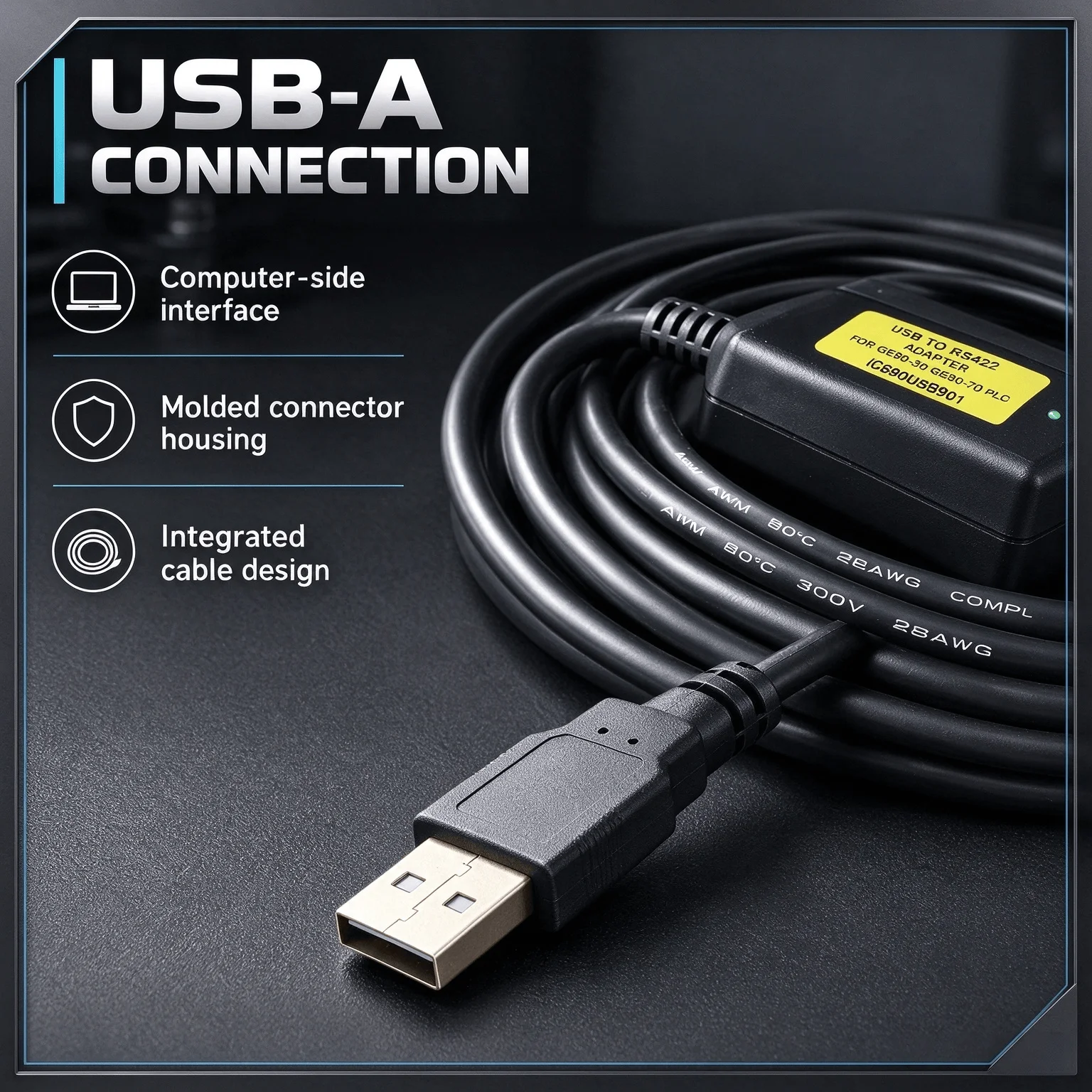 15-Pin USB-RS422 Adapter IC690USB901 PLC Cable for GE Series 90-30 90-70, 3M 5V, Debug Programming Data Communication Line