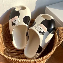 New 2026 Women Indoor Bathroom Slippers Cute Cartoon Cow Summer House Shoes Soft EVA Anti-slip Female Home Shower Beach Slides