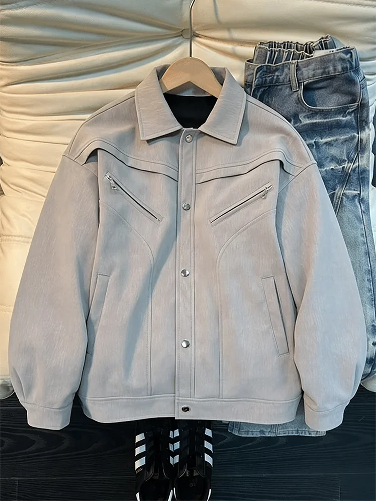 

Мужская кожаная куртка-косуха American Decosition на молнии, весенне-осенняя, с эффектом высокой плотности, свободного кроя, мотоциклетная куртка