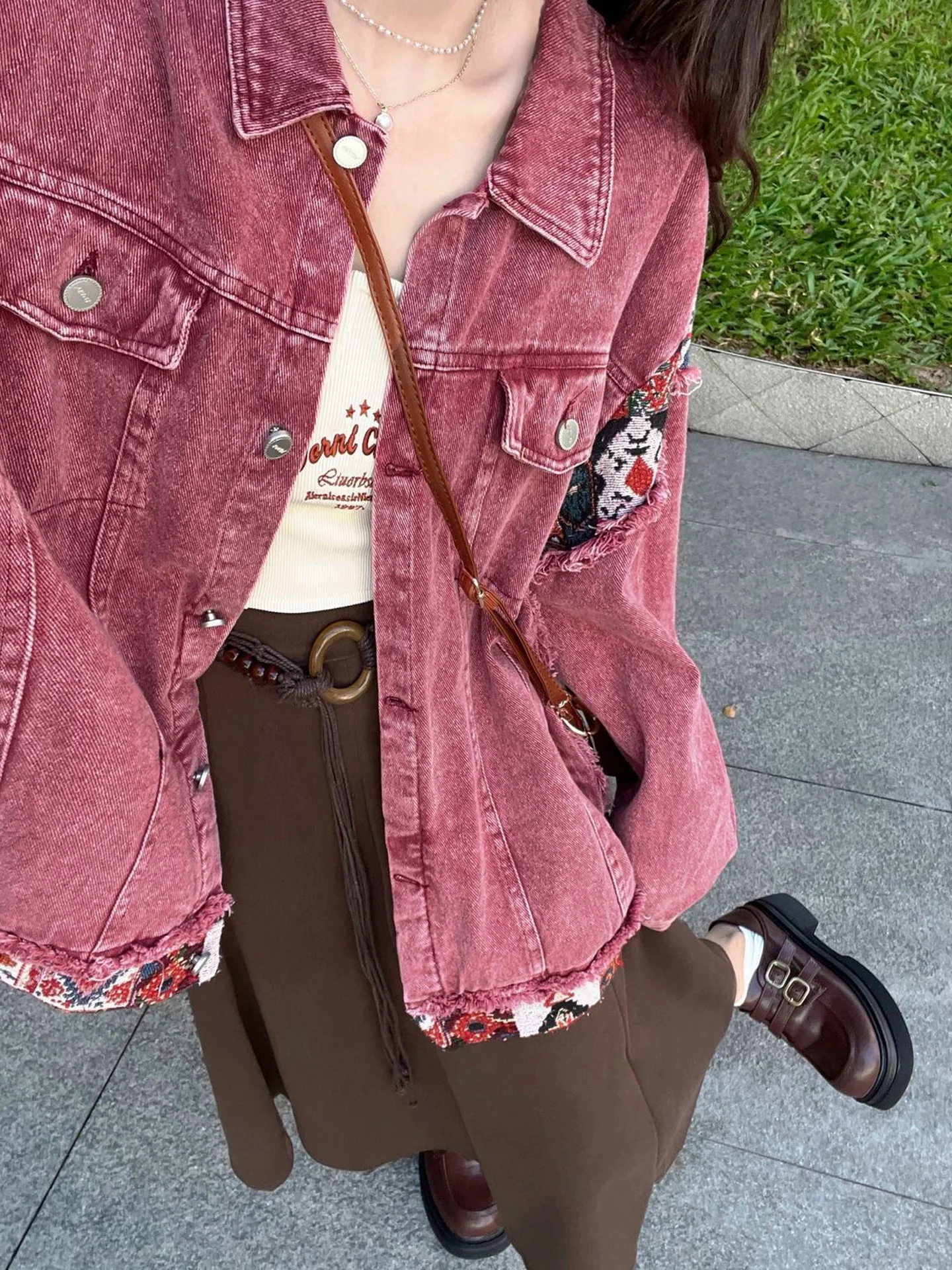 Retro American Pink Denim Jacket Women's Autumn 2026 New Washed Splicing Design Sense Mix And Match Short Coat