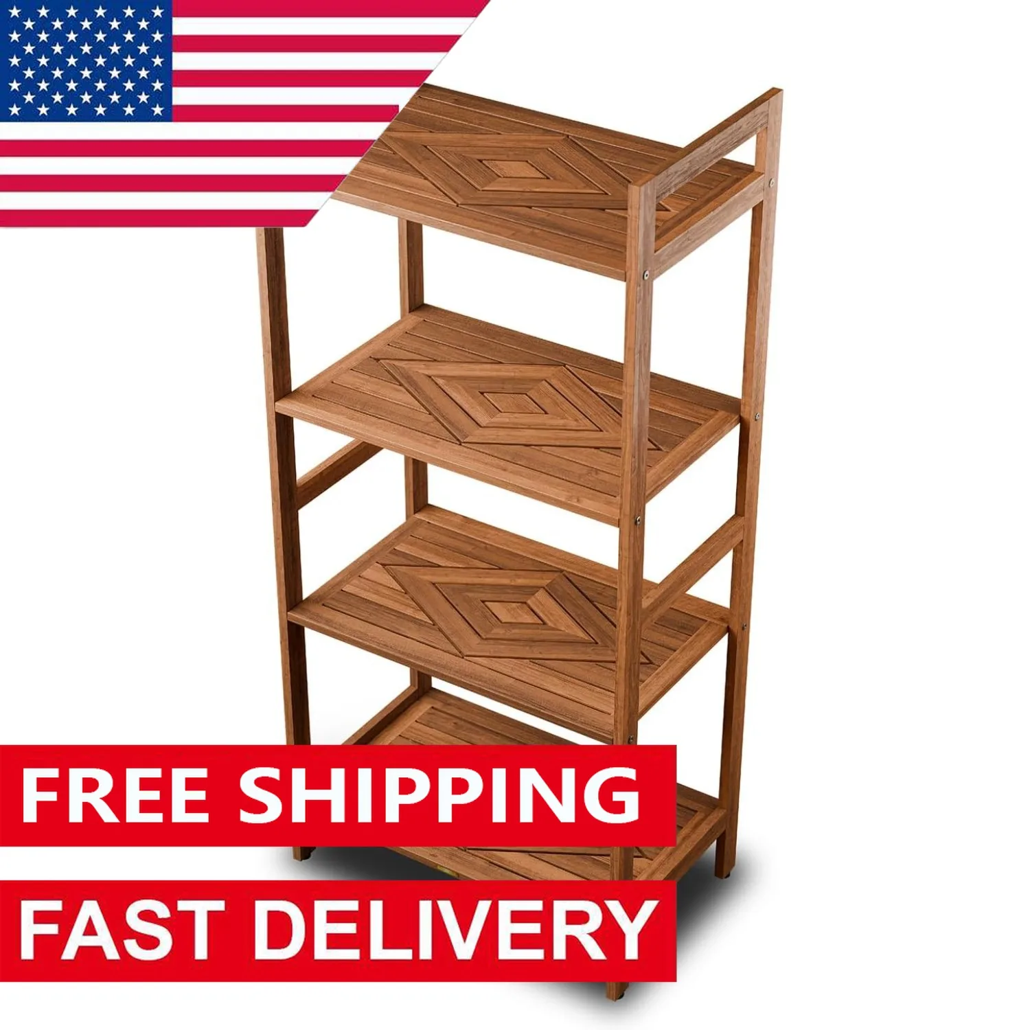 

Элегантный органайзер из тикового дерева с 4 полками для хранения вашей ванной комнаты, кухни, гостиной, патио, террасы, водонепроницаемая, вешалка для полотенец