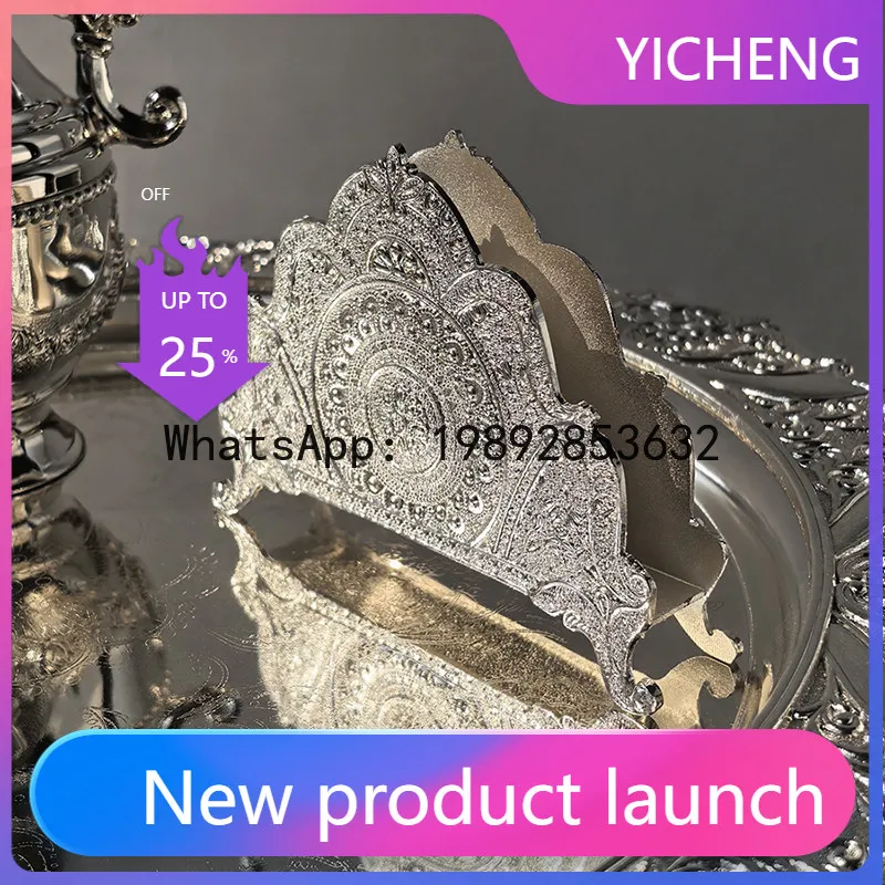 

ZWJ medieval style electroplated silver vertical tissue holder hotel restaurant square tissue paper storage niche decorative
