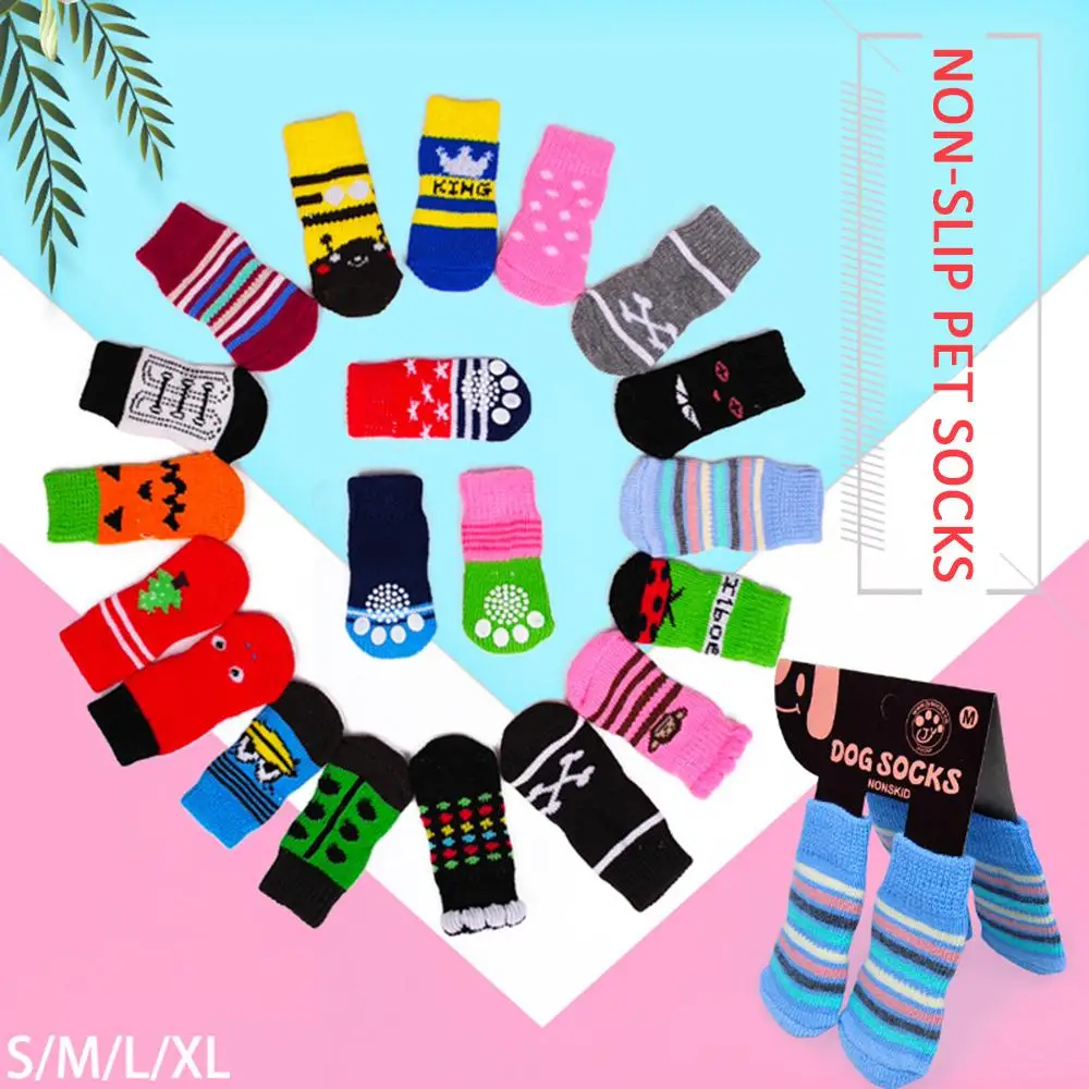 Non-slip Knitted Pet Socks Teddy Dog Socks Dog Pet Wool Socks Cat Shoes Winter Warm Puppy Socks Breathable Pet Supplies S/M/L