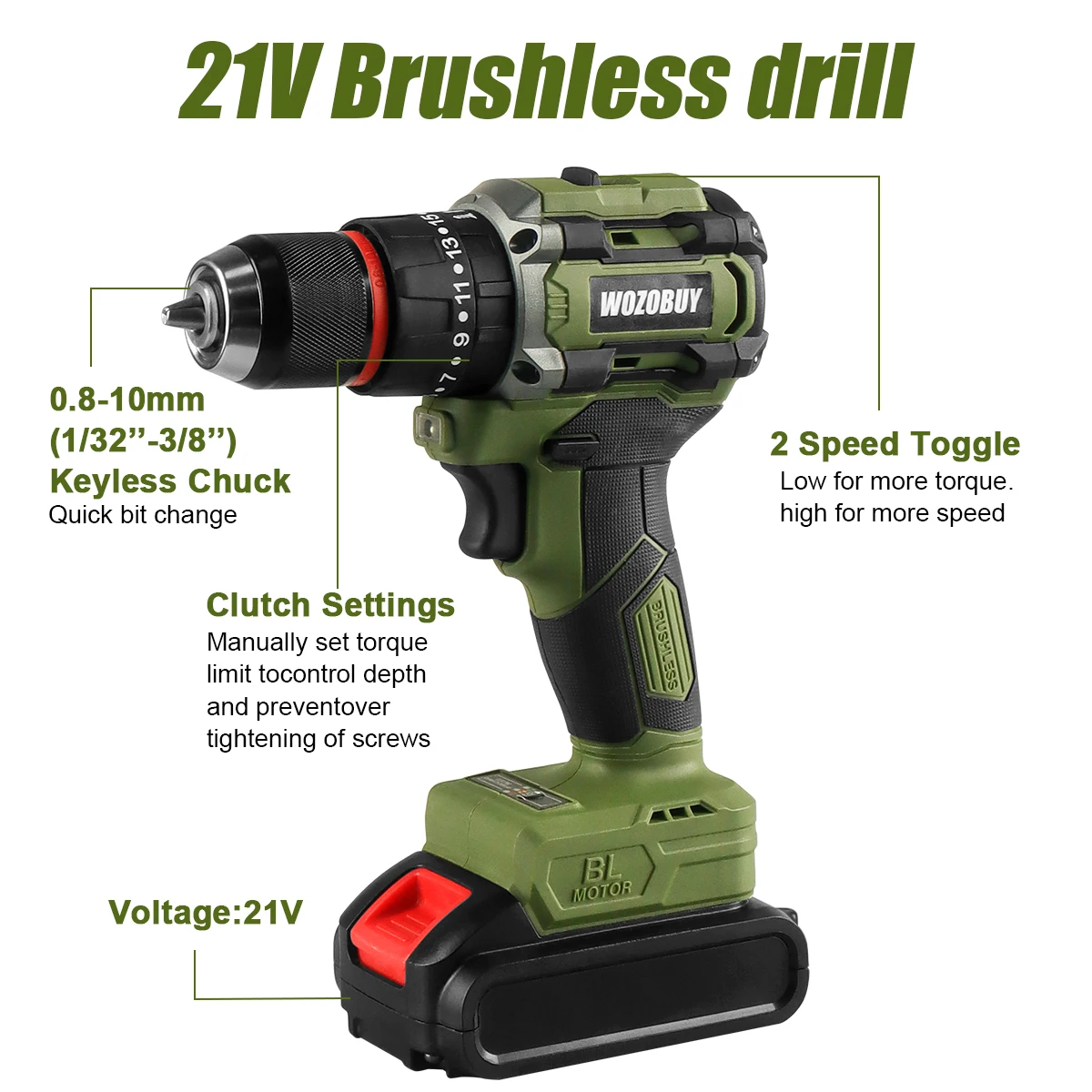 WOZOBUY Electric Drill 12V Cordless Drill Electric Screwdriver Mini Wireless Power Driver DC Lithium-Ion Battery Power Tools