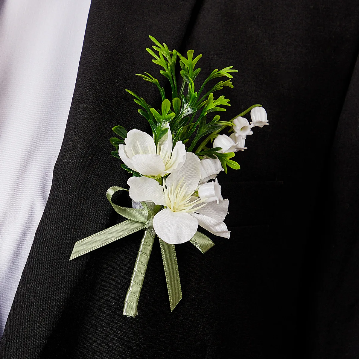 エレガントなグリーングラスブートニアメンズスーツ新郎スーツポケット装飾結婚アクセサリー