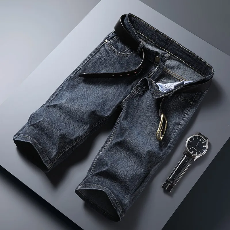 High Quality Men Denim Jeans Short Thin Casual Brand Cool Design Summer Pants Short Elastic Slim Daily Trousers Blue Black