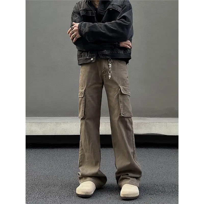 Retro Amerikaanse denim herenjeans met rechte pijpen Herfst Winter Grote maat Multi ket werkkledingbroek Jeugd Faion