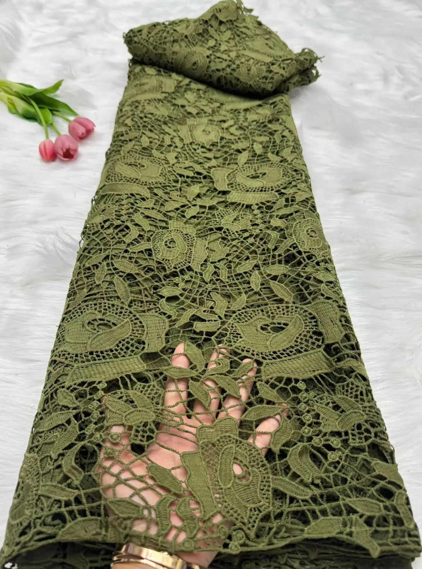 White African Guipure Cord Lace Fabric With Sequins 2025 High Quality Nigerian Guipure Cord Lace for Sewing Wedding Dress Hm43-1