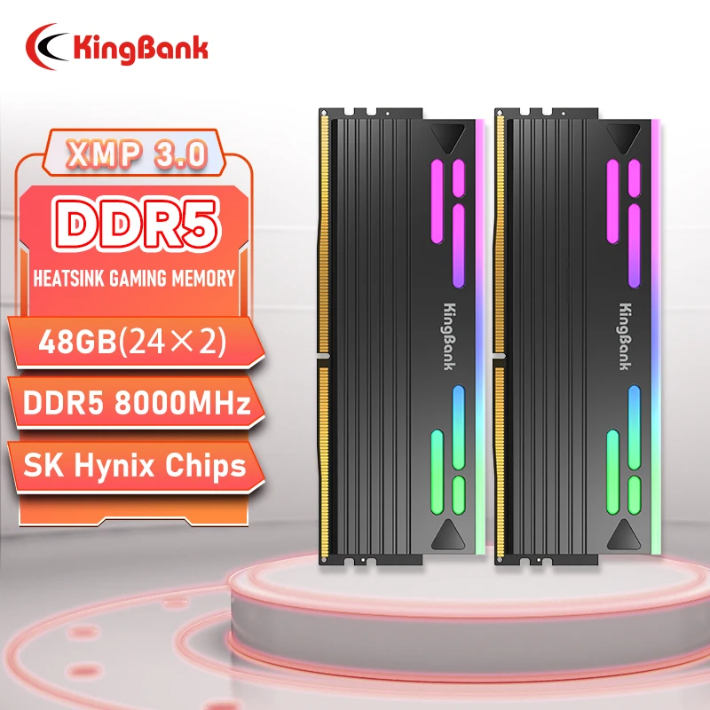 

KingBank Memoria RAM RGB DDR5 48GB (2x24GB) Kit 8000 8000MHz 288pin 1.5V DIMM RAM For Desktop
