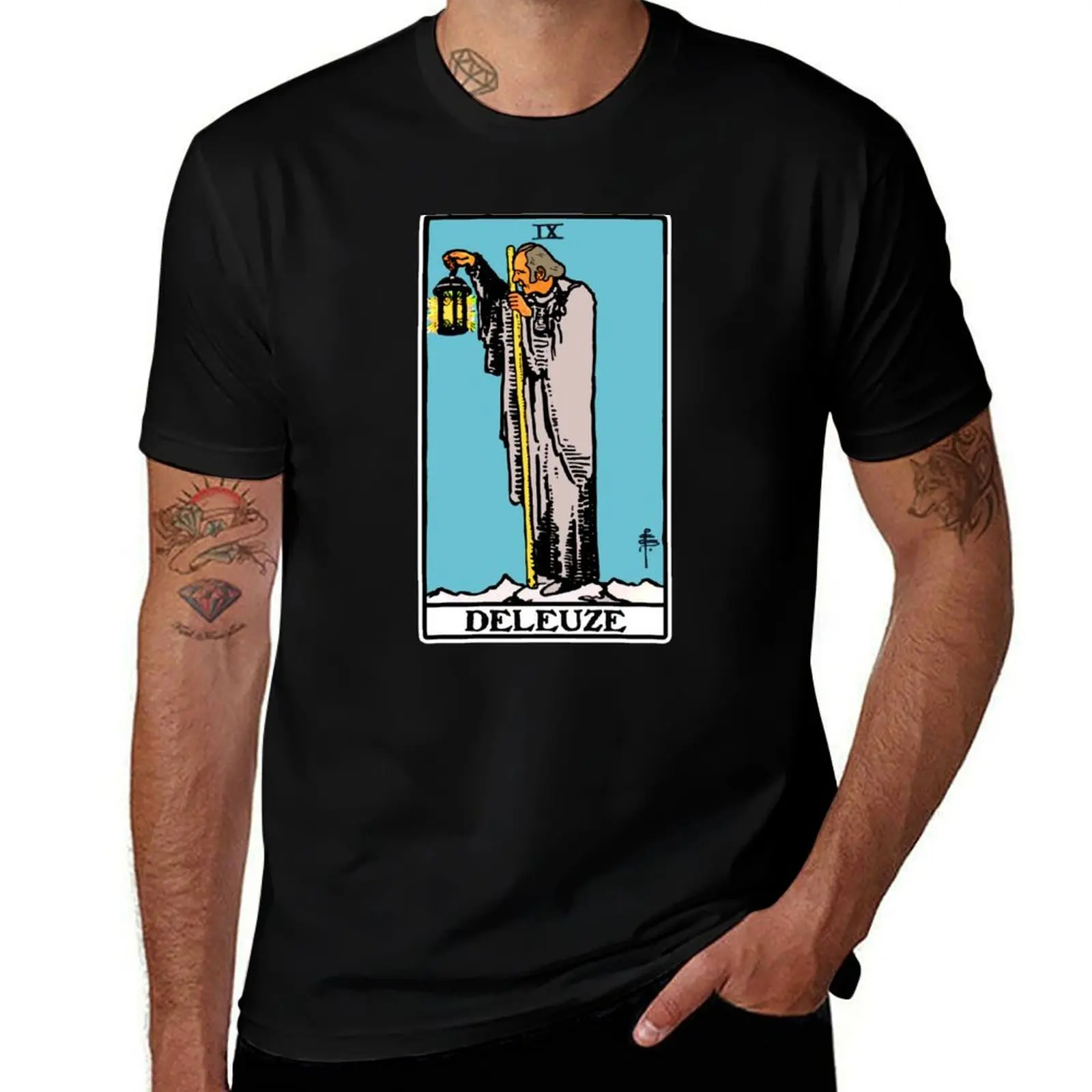 Deleuze as the Hermit Tarot Card T-Shirt Work Style Casual T-Shirt