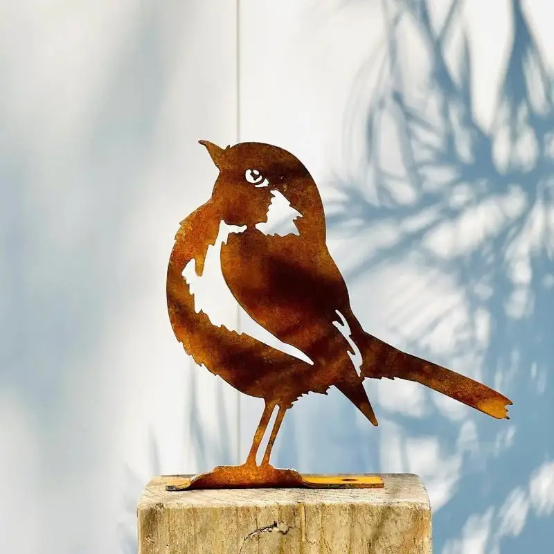 1Pc Rust-Colored Bird Comfortable Home And Garden Decoration Country Metal Artwork Backyard Wall Decoration Iron Garden Decorati