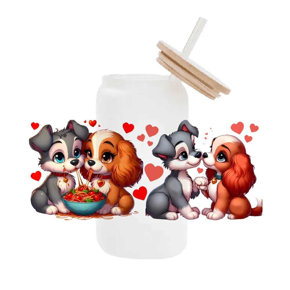 Disney Lady i Tramp dla Libbey 16oz puszka szklana 3D wodoodporna UV DTF kawa może owinąć Libbey szklana folia