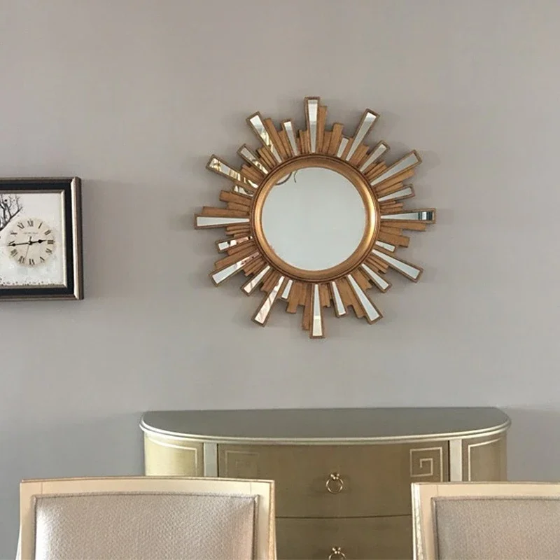 

European decorative mirror round background wall lobby dining room sun wall hanging mirror
