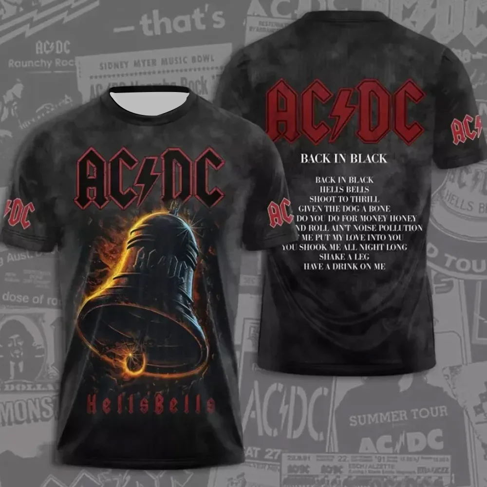 2025 Fashion Creative AC DC Printed Men's Rock Band T-shirt Summer Trendy Street Round Neck Short Sleeve Top Loose Unisex Clothi image 6
